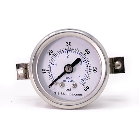 Pro 1 1/2 in Dial, 0/60 PSI & Bar, 1/8 in NPT, Back Connection, Panel Mount Dry/Fillable Pressure Gauge PRO-303D-158D-01